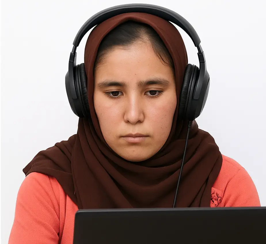 Person wearing headphones and laptop.